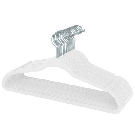 Simplify Slim Velvet Plastic Clothes Hangers, 25 Count, White