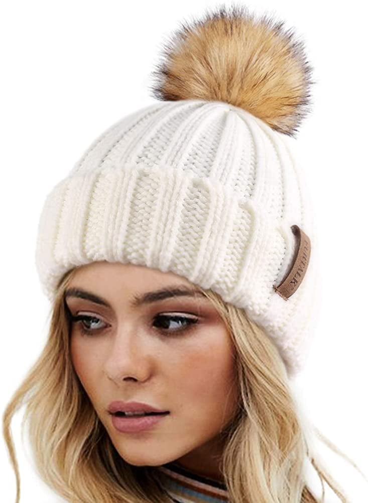 FURTALK Winter Beanie Hat for Women Satin Lined Cable Knit Chunky Slouchy Beanies Skull Warm Cap 