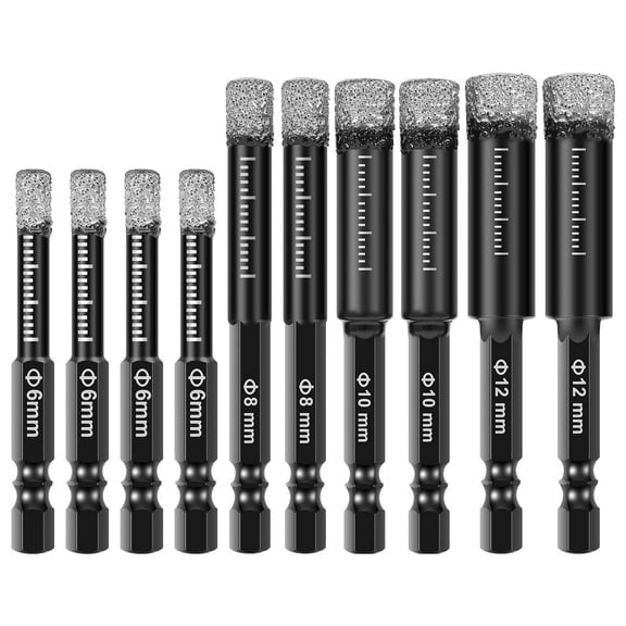 Ikoopy 10Pcs Dry Diamond Drill Bit Set 1/4 Inch Hex Shank Diamond Core Drill Bit 6/8/10/12 mm for Tiles Marble Granite Glass