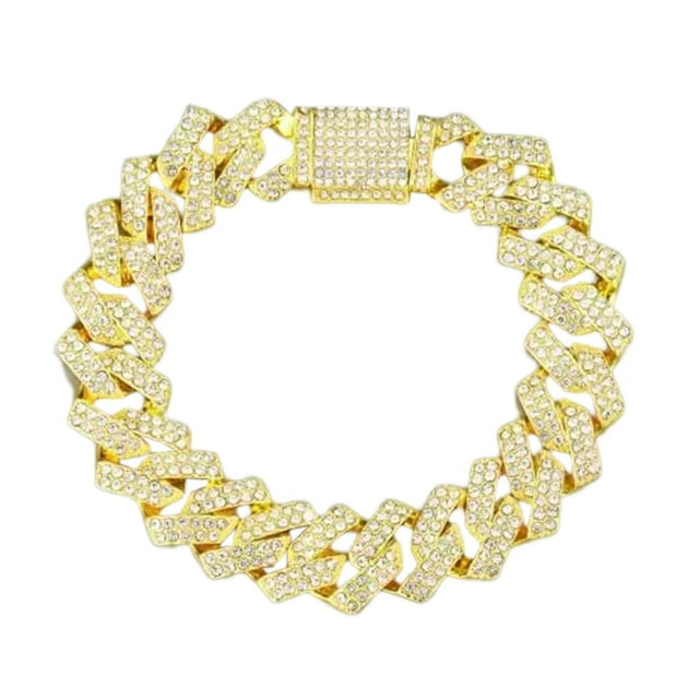 Pulsera de cadena cubana Yuyangstore cadena cubana de lujo con diamantes de imitación 8 pulgadas