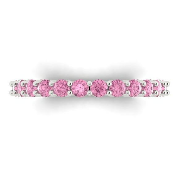 1.2 ctw Wedding Band for Women - 18K White Gold Simulated Pink Diamond Stackable Eternity Ring