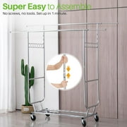 HOKEEPER 700 lbs Commercial Grade Heavy Duty Garment Rack with Shelves Collapsible Clothing Racks on Wheels Rolling Clothes Rack for Hanging Clothes Portable Adjustable, Chrome Finish