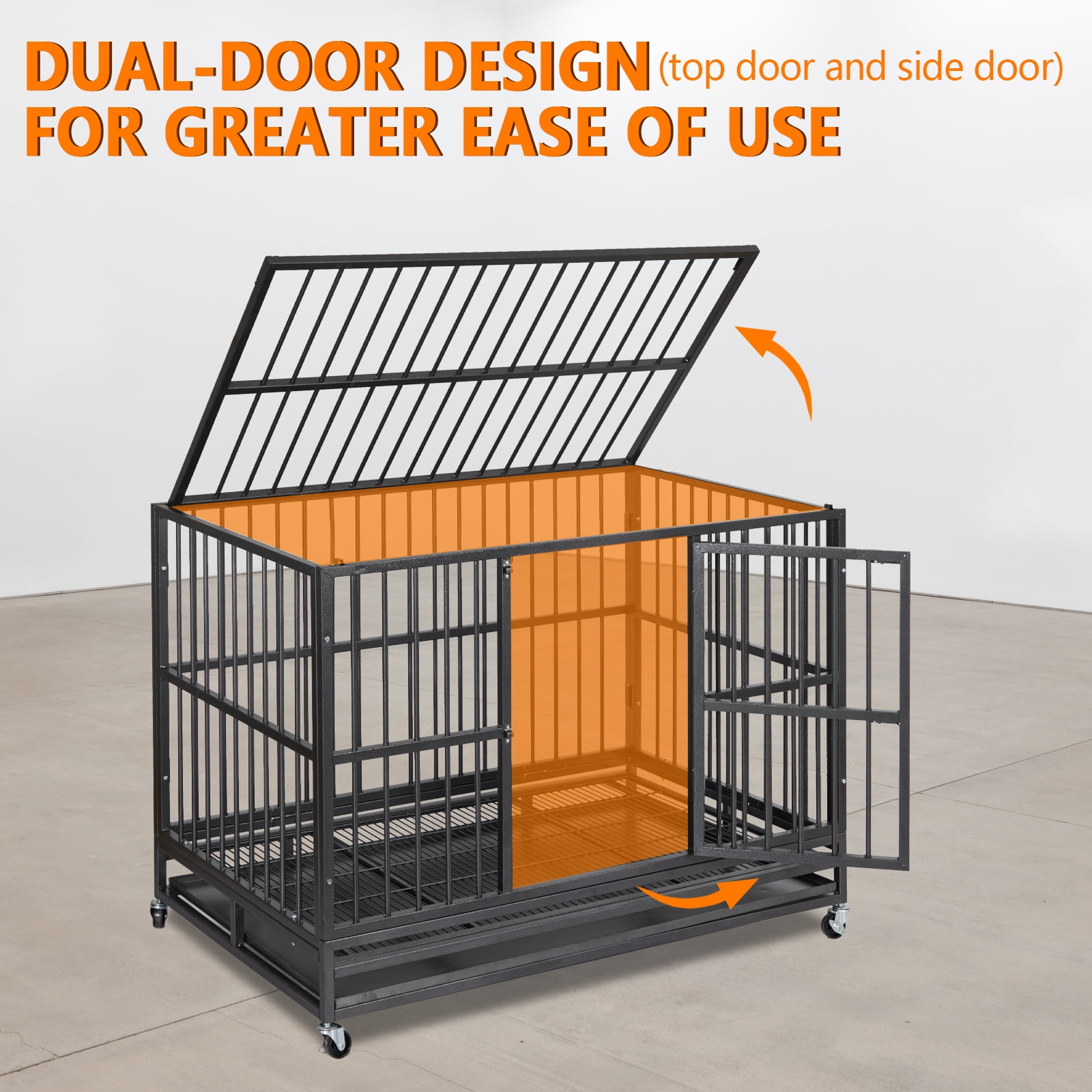M optimized Dog Crate 47"x29"x33" Heavy Duty Large Dog Cage with Wheels Sturdy Locks, Dog Kennel Indoor with Double Door and Removable Tray for All Large Pets
