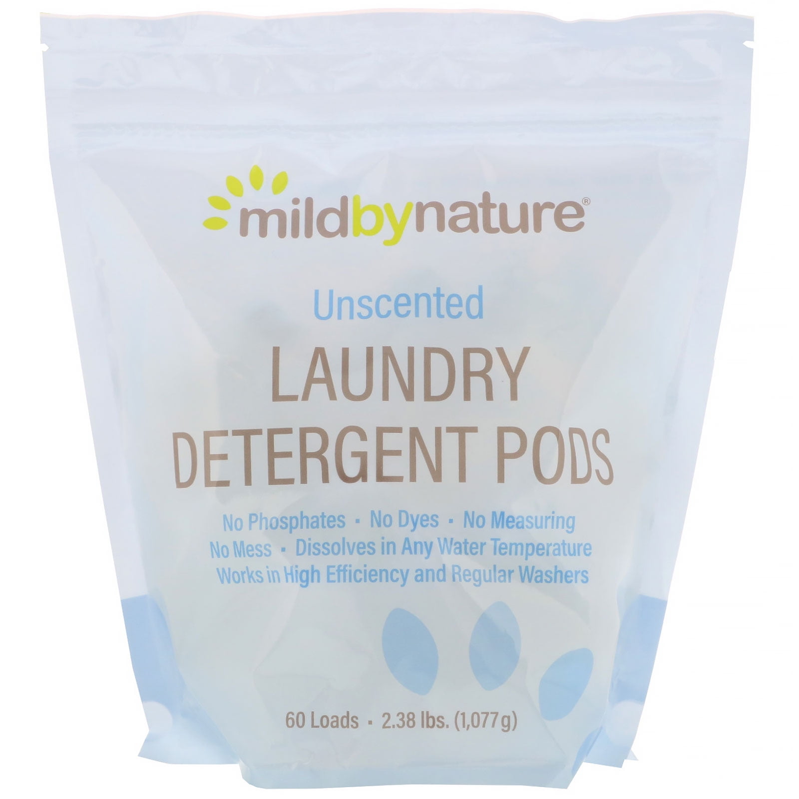 Mild By Nature Laundry Detergent Pods, Unscented, 60 Loads, 2.38 lbs