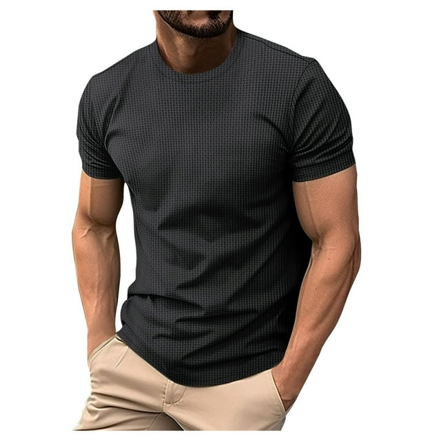 Men's High End Mesh Ice Silk Breathable Short Sleeve Round Neck Summer Solid T-Shirt