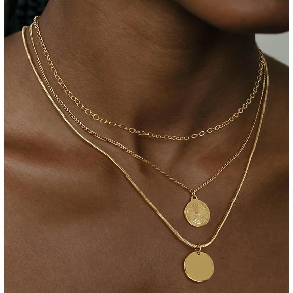 Layered Gold Necklace For Women, 14K Gold Plated Stackable Dainty Gold Necklace, Layering Pendant Chain Choker Necklaces Trendy Jewelry Set Gift For Women[o1248]