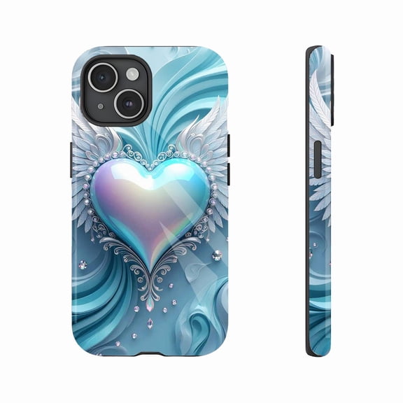 Angel Wing Heart Crystal Embellished iPhone Case Romantic Gift for Valentine’s Day Compatible with iPhone 11/12/13/14/15/16 (Pro Max/Plus)