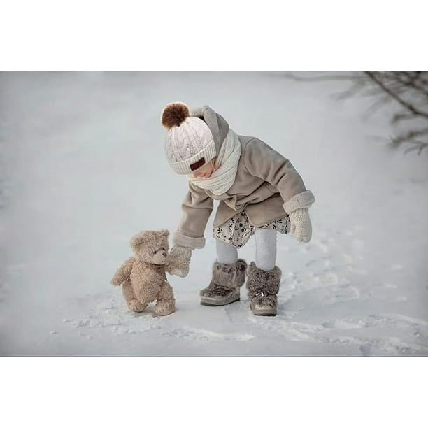 Ensemble de Gants Bonnet Echarpe pour Enfant, Tour de Cou d'Hiver