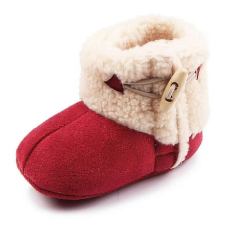 

Winter Infant Suede Snow Boots Baby Boy Girl Shoes Soft Sole Horn Button Decor First Walker Toddler Plush Lined Prewalker Newborn Fleece Boots 0-18M