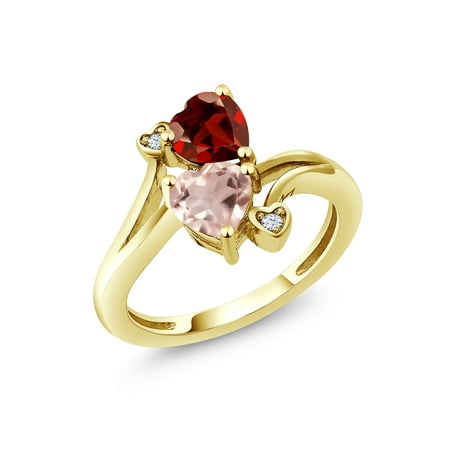 Rose Quartz Gemstone Ring - 1.63 Ct Red Garnet Rose Rose Quartz 18K Yellow Gold Plated Silver Ring