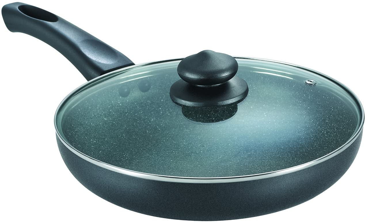 and Braising Sautéing Mehtap 13 Inch Saute Pan with Lid and Two Handles Teflon Classic Nonstick Frying Skillet Cookware for Simmering Black