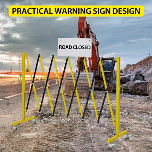 Huisuilinss 11.8FT Folding Safety Barricade with Casters,Rolling Industrial Expandable Metal Barrier,Retractable Driveway Gate,Mobile Barricade Gate For Construction Site Elevator Outdoor Road
