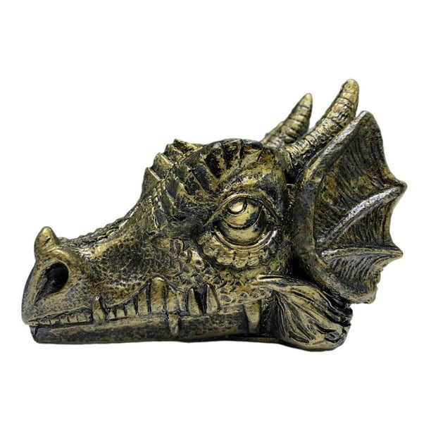 Figura de cabeza de dragón con esfera para exhibir en el escritorio, ideal para sala de estar. Color Bronce