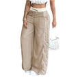 thumbnail image 2 of Womens Loose Fit Palazzo Pants - Ice Silk Wrinkle High Waist Side Striped Sweatpants with Pockets Brown XL, 2 of 6