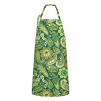 Green Pioneer Flower and Paisley Pattern Apron-Garden Aprons for Women with Pockets-Cotton Linen Waterproof Kitchen Cooking Gardening Aprons Adjustable for Kitchen,Cooking,BBQ and Salon 33x27 Inch