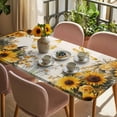 thumbnail image 3 of Farmhouse Sunflower Table Cloths for 3 Foot Rectangle Tables, Vintage Daisy Butterflies Rustic Burlap Patio Waterproof Elastic Fitted Tablecloths, Washable Rectangular Table Cover for Camping, 3 of 8