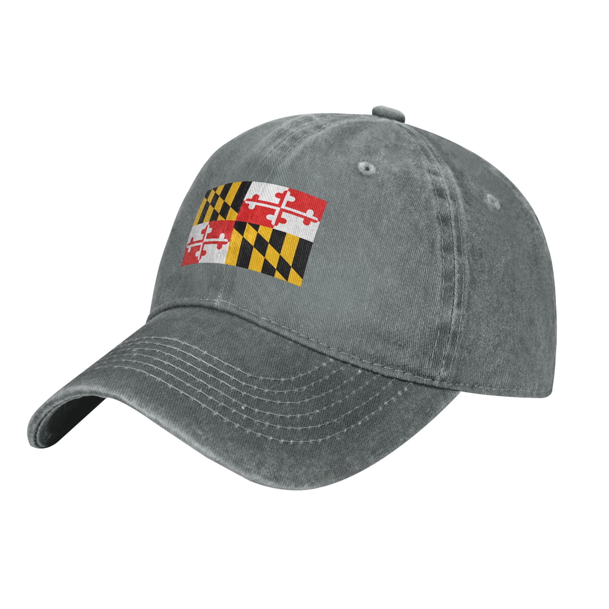 DouZhe Adjustable Washed Cotton Baseball Cap - Maryland State Flag Prints  Vintage Dad Hat Unisex Sports Caps (Blue)