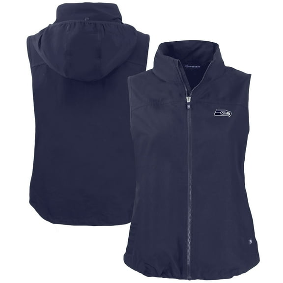 Women's Cutter & Buck Navy Seattle Seahawks Charter Eco Recycled Full-Zip Hoodie Vest