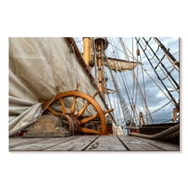 Elephant Stock Ship Wheel And Deck Wall Art - Horizontal Canvas Wall Art - Living Room Wall Decor - Nautical Canvas - Brown And Beige Decor - 12" x 8"