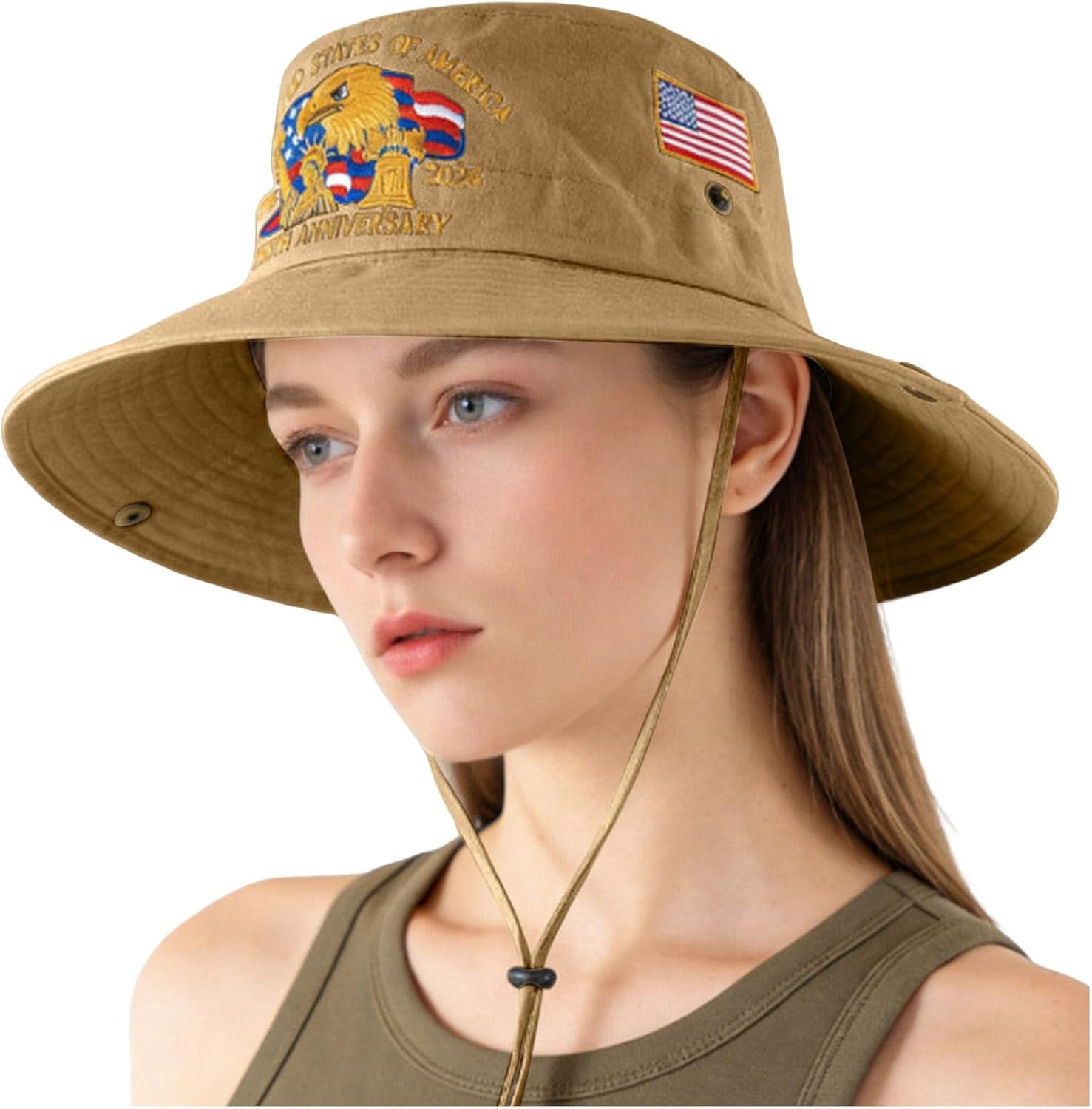 250 Anniversary USA Hat, 4th of July Patriotic Retro Adjustable Wide Brim Boonie Hat, Men & Women Top Bucket Hats