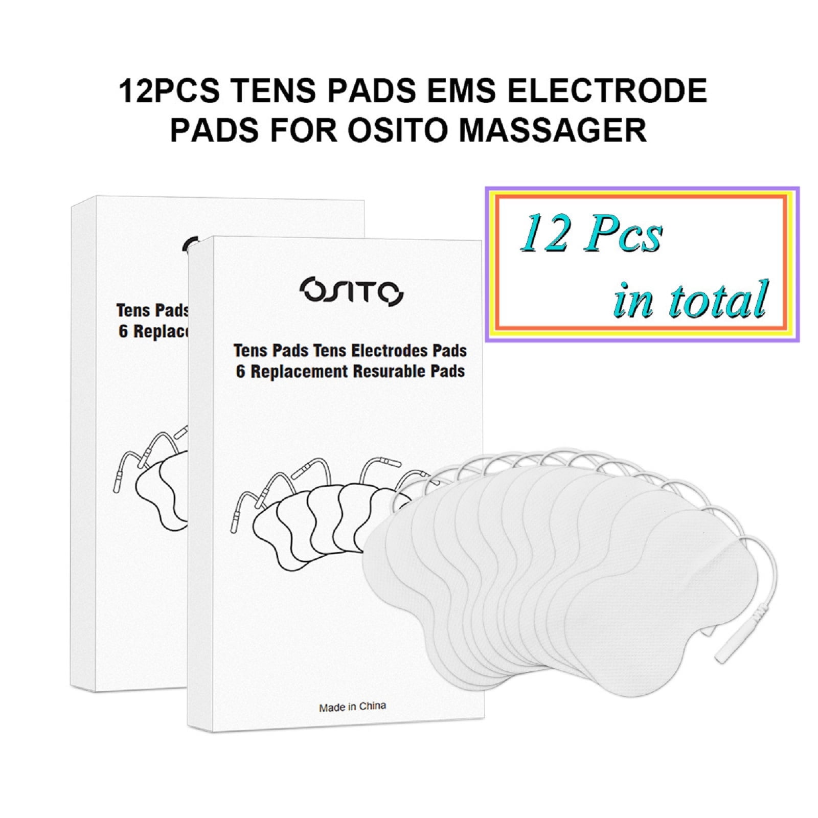 OSITO Replacement TENS Pads, Gel Sheet With 2mm Pin Connector For TENS Unit EMS Massager (12 PCS)