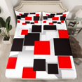 thumbnail image 2 of Erosebridal Red Black Checkered Bed Sheets Twin , Modern Abstract Grid Bedding Sets Twin Size 3-Piece, 2 of 7
