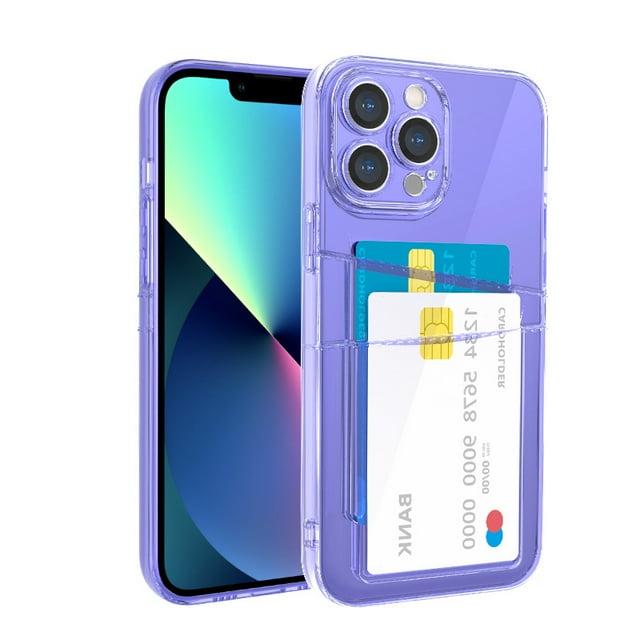 Dual Wallet Phone Case for iPhone XR,Clear Shockproof Dual Card Slot Phone Case,Slim Fit Protective Soft TPU Cover with Dual Card Holder for Apple iPhone13mini,Purple