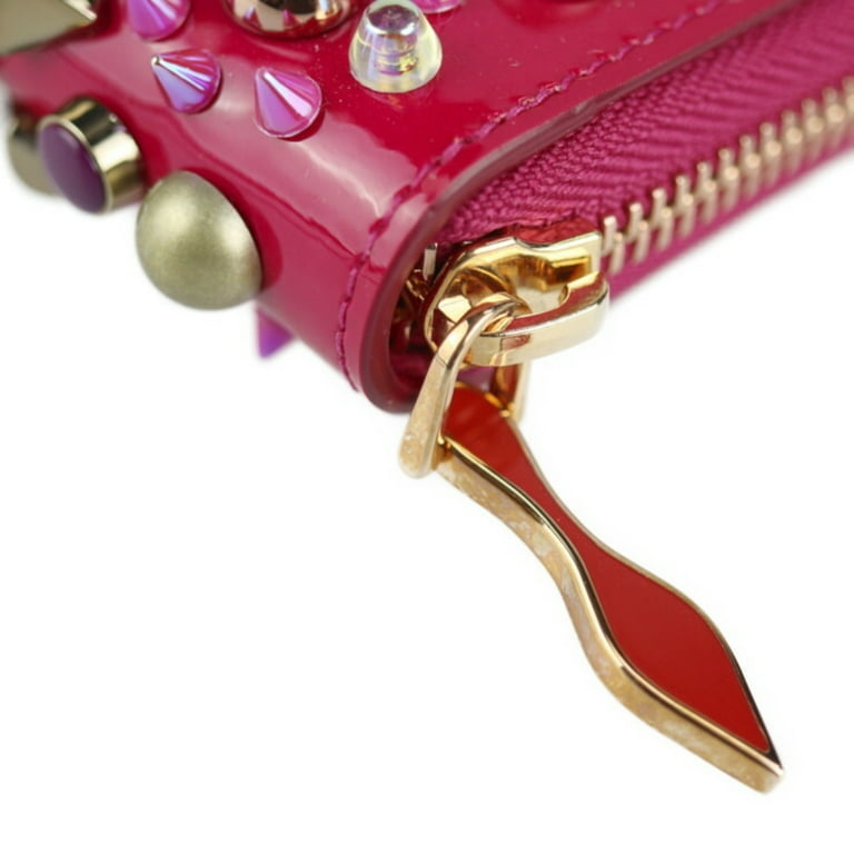 Christian Louboutin, Bags, Christian Louboutin Panettone Pink Leather  Gold Spikes Zip Around Long Wallet