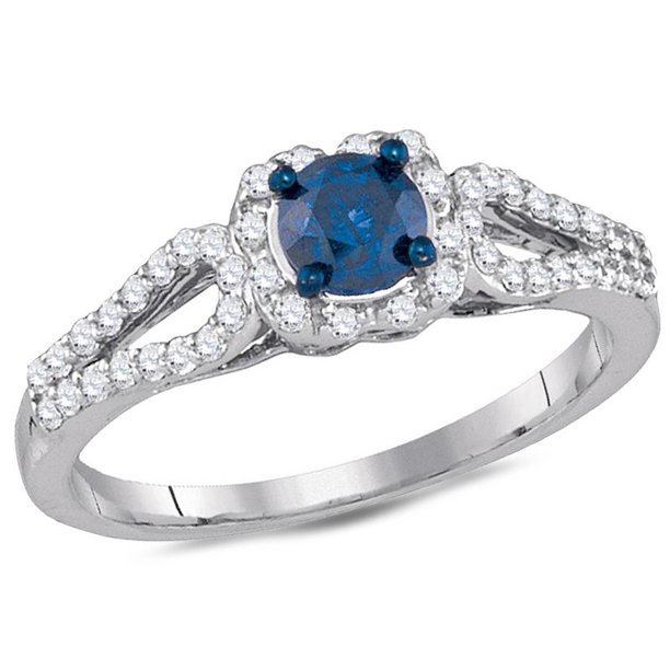 Bague de fiançailles en diamant bleu améliorée 3/4 carat (CTW Clarity I2-I3) en or blanc 10k