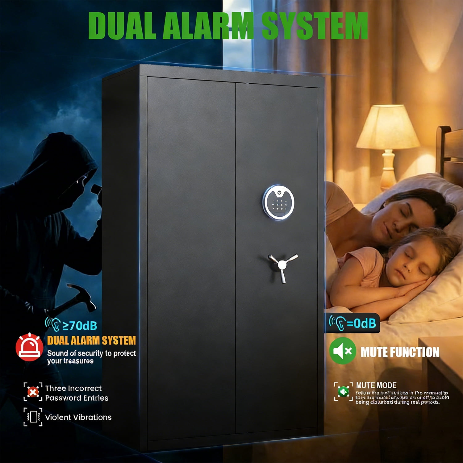 20-25 Large Heavy-Duty Gun Safe & Home Security Cabinet,Unassembled Gun Safe with Adjustable Shelf & Gun Rack, Gun Safe for Home and Shotgun, Gun Cabinet with Mute Function & Dual Alarm