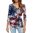 thumbnail image 4 of Women's 250th Anniversary USA Shirt Patriotic American Flag Print V-Neck Button 3/4 Sleeve T-Shirt, 4 of 6