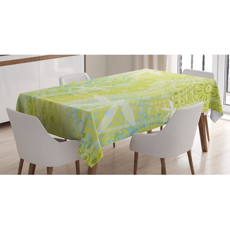 60 Inch Round Dining Room - Country Decor Tablecloth, Dragonfly Silhouettes Round Ethnic Mandala Circles Oriental Complex Print, Rectangular Table Cover for Dining Room Kitchen, 60 X 90 Inches, Green White, by Ambesonne