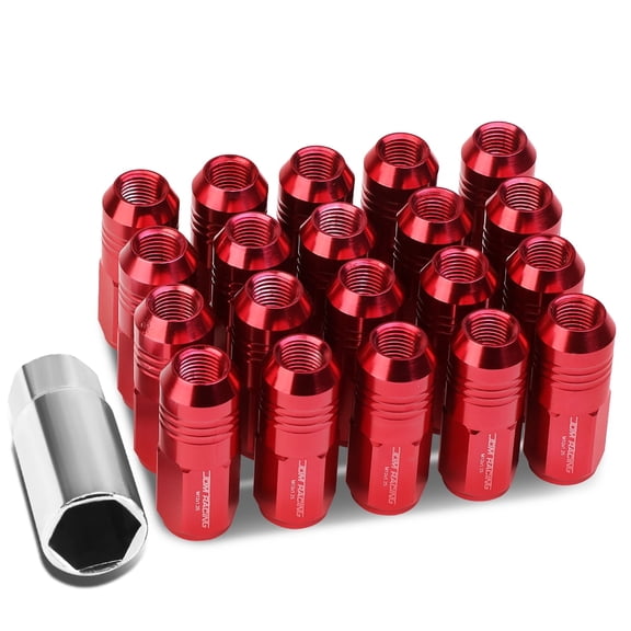 DNA Motoring Closed-End Aluminum Red 20 Lug Nuts Set Adapter M12X1.25 20mm OD/50mm Tall