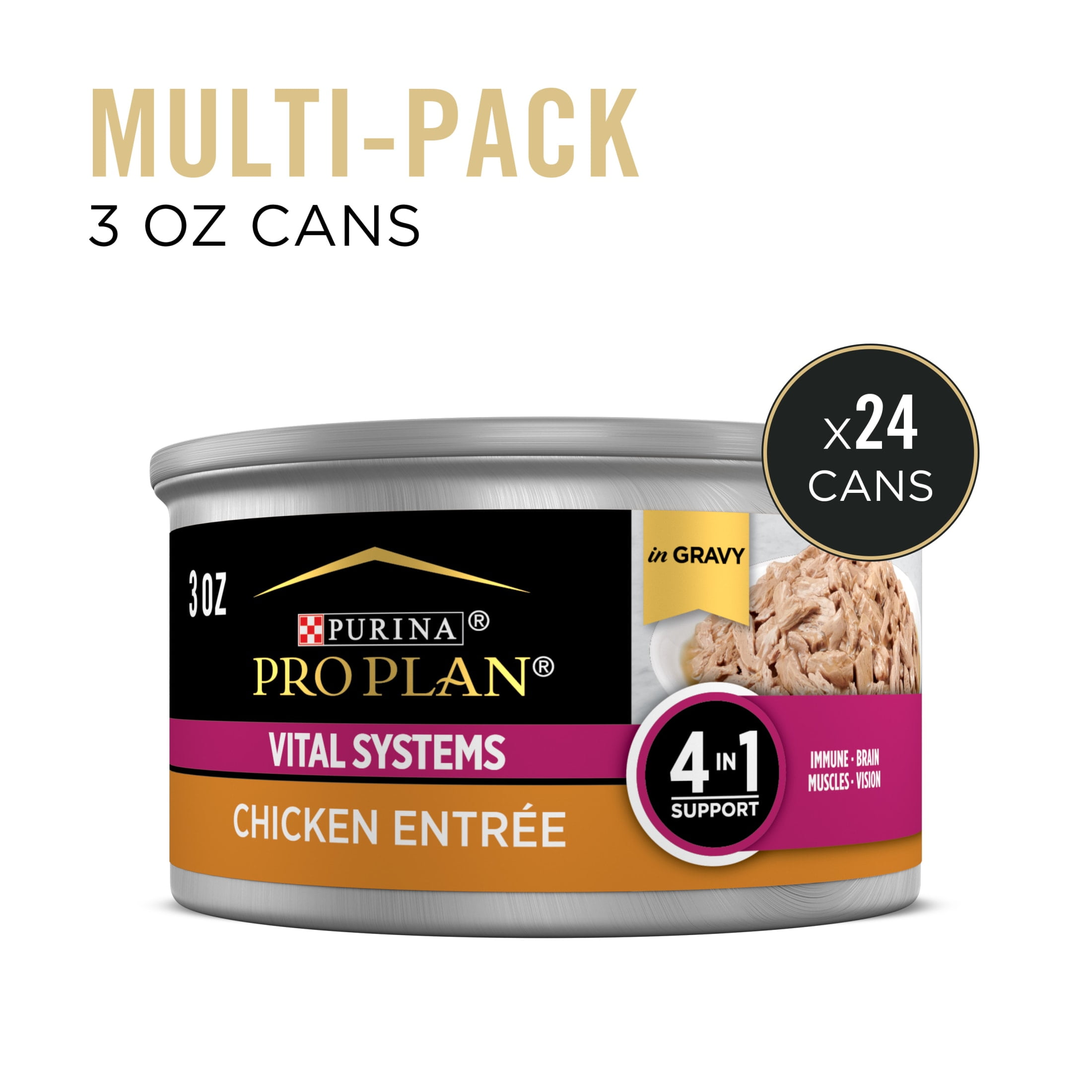 Purina Pro Plan Vital Systems, Chicken Entree, Wet Cat Food, 3 oz Cans, 24 Pack