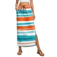 thumbnail image 2 of High Waisted Striped Maxi Skirt, Casual Flowy Side Slit Long Skirt with Pockets, Elastic Waist Drawstring Summer Beach Bottoms, 2 of 6