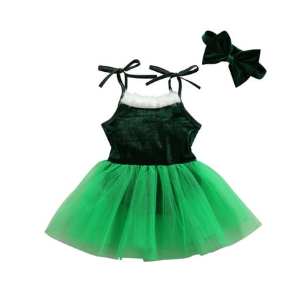 

Frobukio Newborn Baby Girls Christmas Outfits Sleeveless Velvet Romper Dress Headband Xmas Jumpsuit Clothes Green 6-12 Months