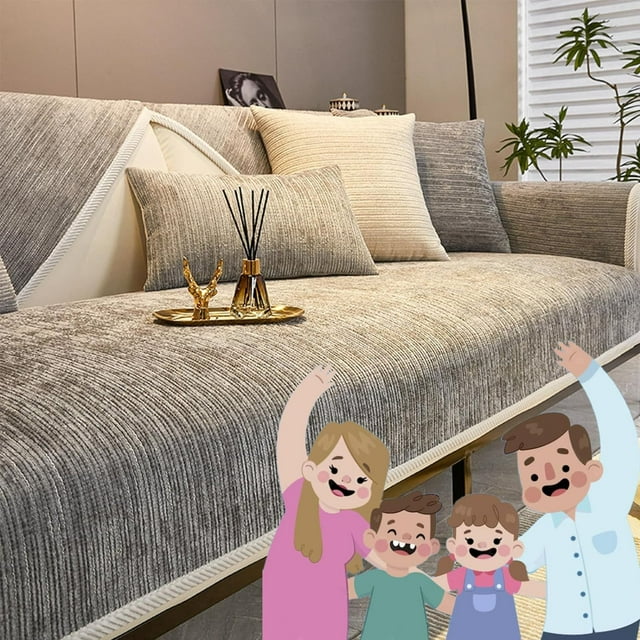 LAICAIW Simple Striped Chenille Anti-Scratch Couch Cover, Funnyfuzzy Sectional Sofa Cover (35.4 * 94.5IN,Grey)
