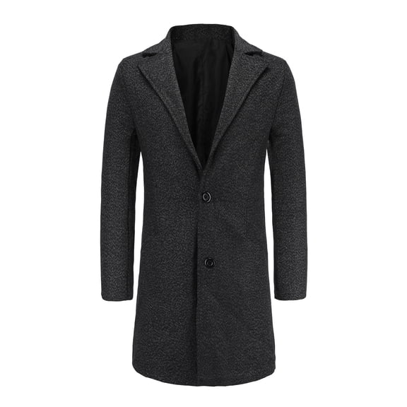 QHFBli Water-Resistant Mens Trench Coat Men's Casual Wool Blend Long Overcoat Turn-Down Collar Classic Button Front Black L