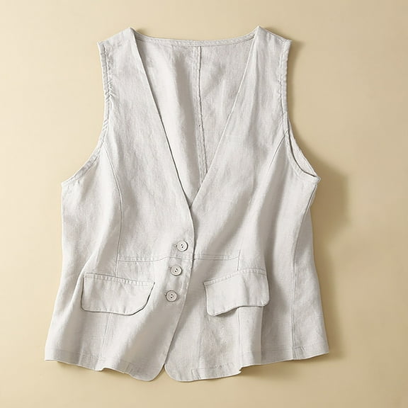 WNEGSTG Vests for Women 2023 Sleeveless Vest Literary Retro Summer V Neck Casual Thin Vest