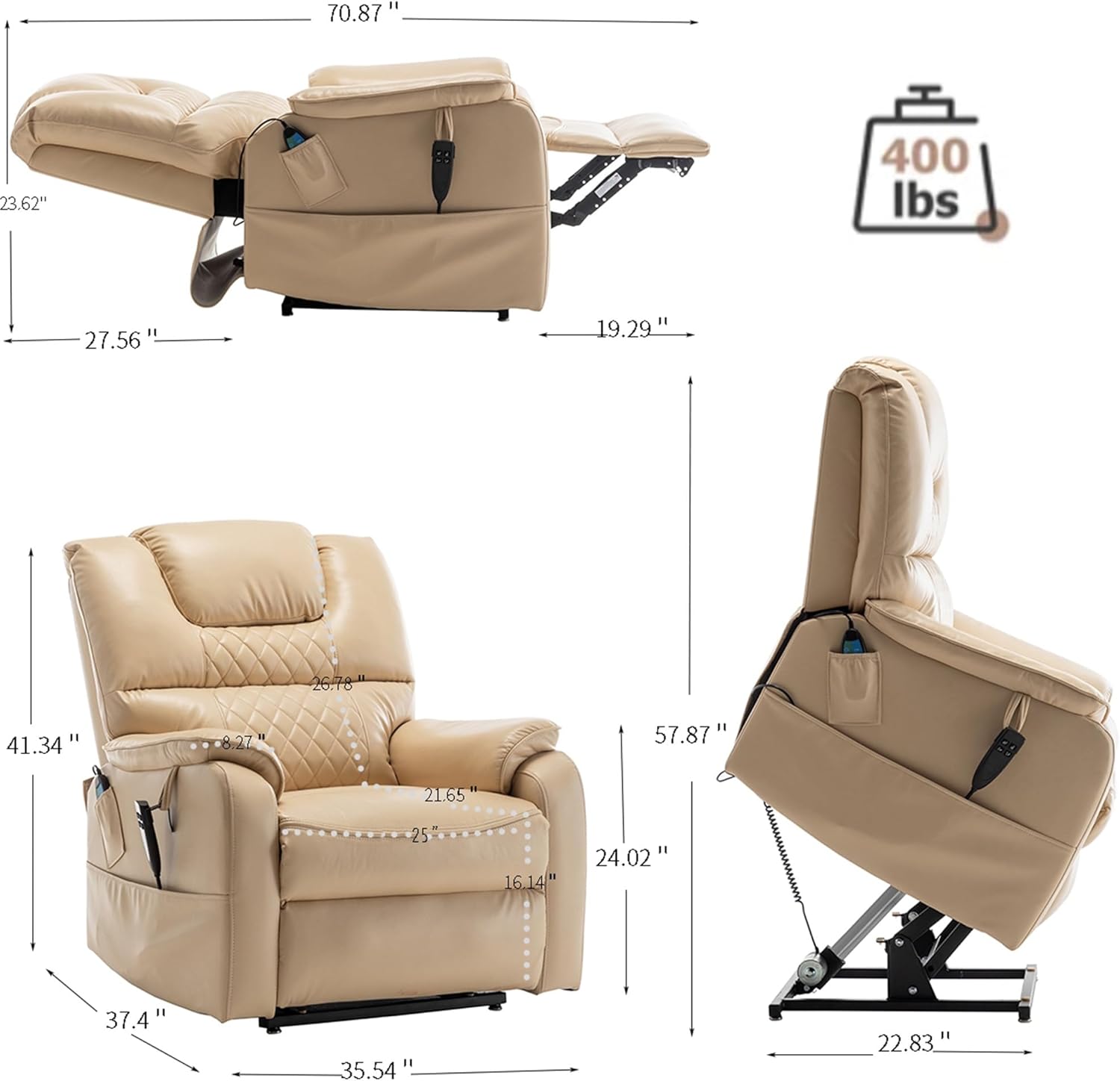 Dual Power Lift Recliner Chair for Elderly with Heat and Massage
