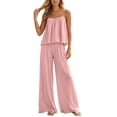 thumbnail image 2 of Cagogo Women's 2 Piece Casual Sets V Neck Sleeveless Tank Top Wide Leg Pants Solid Boho Vacation Outfit Loose Summer Travel Clothes Matching Lounge Sets Tracksuits, Pink M, 2 of 6