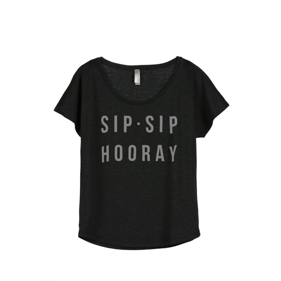 Thread Tank Sip Sip Hooray Women's Fashion Relaxed Slouchy Dolman T-Shirt Tee Heather Black Small