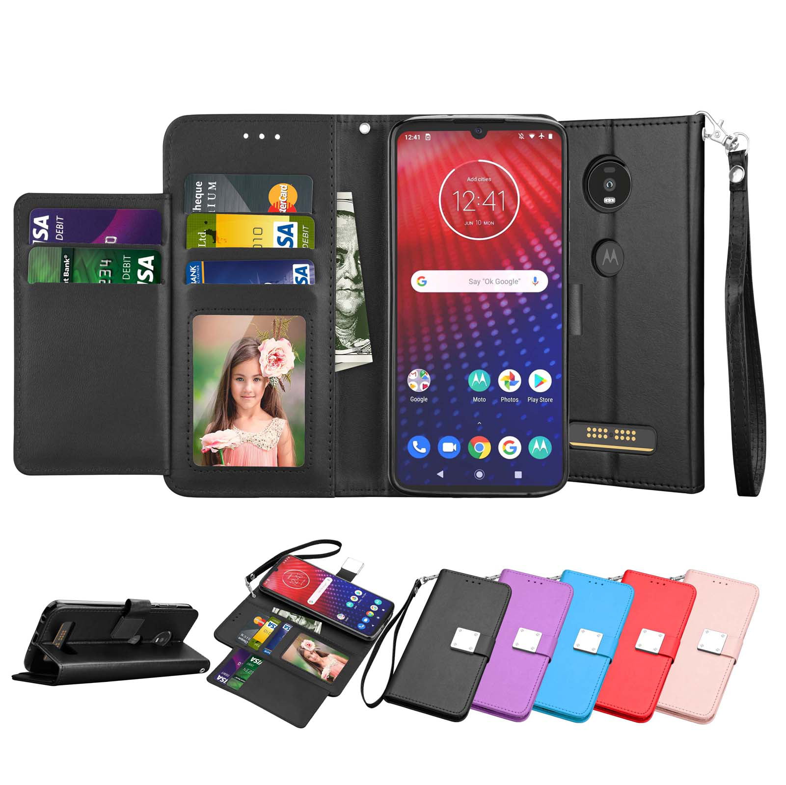 Motorola Z4 Case, Moto Z4 Wallet Case, Z4 Play PU Leather