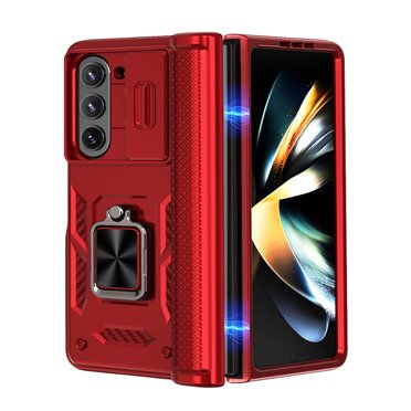 Compatible with Samsung Galaxy Z Fold 4(2022), Full-body Double-layer sturdy phone case with Foldable Screen Creative Hinge Cover Built-in screen Protector and Holder Suitable(Red)
