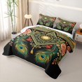 thumbnail image 3 of jejeloiu Bohemian Peacock Twin Quilt Set For Men Women,Floral Print Twin Coverlet Set,Multi Black,2 Pieces, 3 of 7