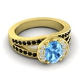 thumbnail image 3 of Diamond-Capitals 2.35 Carat Sparkle Oval Cut Blue Topaz & Black Onyx Gemstone Proposal Ring for Ladies Solid 14K Yellow Gold Size 8.5, 3 of 8