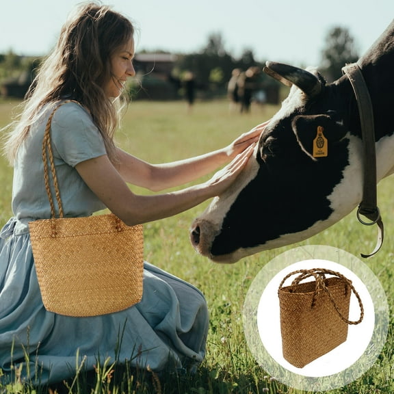 OUNONA  Casual Straw Purse Bag Handbags for Women Shopping Women's Yellow