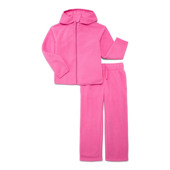 Wonder Nation Girls Fleece Hooded Jacket and Wide Leg Pants Set, 2-Piece, Sizes 4-18