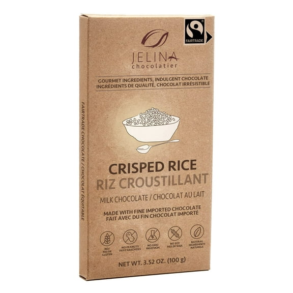 Jelina Chocolatier Chocolate Bar Milk Crispy Rice 3.52 oz (Pack of 8)