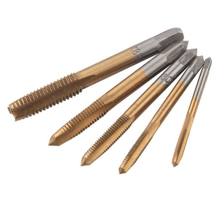 

High Speed Steel Square Shank Straight Fluted Tap M3-M12 Machine Tap Bits Gold 5PCS